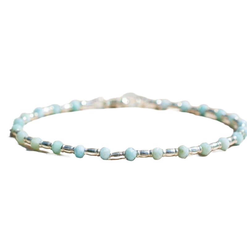 lkbeads Larimar Round Beaded Bracelet – Smooth 3mm Blue Stones with Silver Lock – 7 Inch Adjustable link Bracelet for Men & Women|LK_RR_04467-picture-10