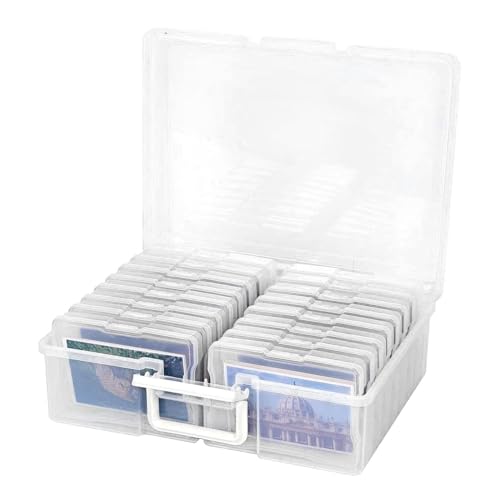 フォトキーパーケース - 4x6 フォトストレージボックス | 透明フォトオーガナイザー、写真ホルダー、ストレージコンテナ、クリアフォトケース、カードストレージボックス、スタンプオーガナイザー、写真用の積み重ね可能なストレージ