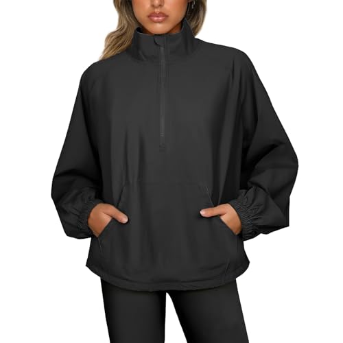 Womens Quarter Zip Windbreaker Pullover Mock Neck Golf Jacket Athletic Top