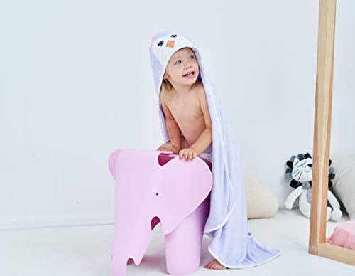 Image of HIPHOP PANDA Ultra Soft Hooded Baby Towel - 2-Layer Thick 500GSM Absorbent | Rayon Made from Bamboo, Hooded Bath Towel for Newborn, Infant, Toddler, Baby Registry - Purple Penguin, 30x30 In