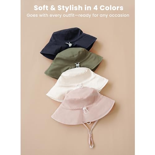 Konssy Baby Sun Hat 2 Pack, UPF 50+ Infant Bucket Hat, Summer Beach Hats with Wide Brim Adjustable Chin Strap, Soft-Lined - image 7