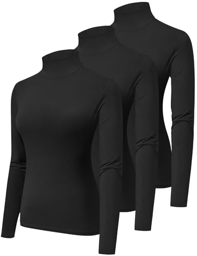 Image of HOPLYNN 3 Pack Turtlenecks Women Long Sleeve Pullover Baselayer Undershirts Tops Turtle Neck Mock Shirts