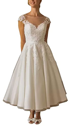Vubysg Women's Lace Wedding Dresses Short Wedding Dress Appliques Registry Office Bridal Fashion Wedding Dresses,Ivory 09-32,Ivory 09-32 #TOP16