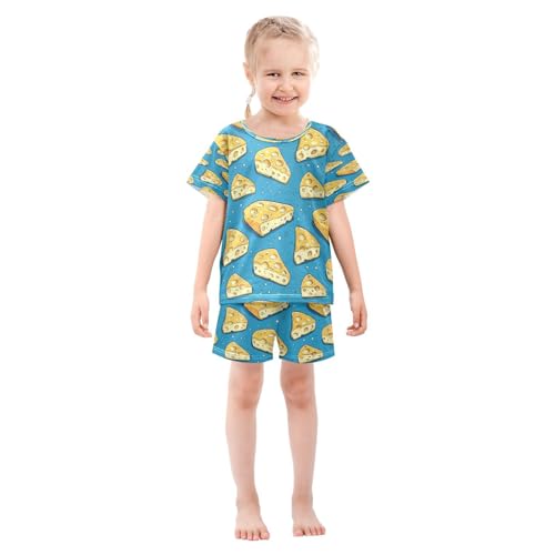 Pajama Sets Short Sleeve Cheese Slices on Blue Soft Cotton Summer Sleepwear 2 Piece PJS Size 5-14T4