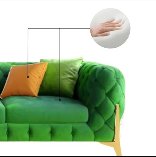Image of A to Z Furniture Modern Classic Fabric & Valvet Tufted Chesterfield Sofa Living Room and Office (3+1= 4 Seater Sofa Set with Footrest Green)