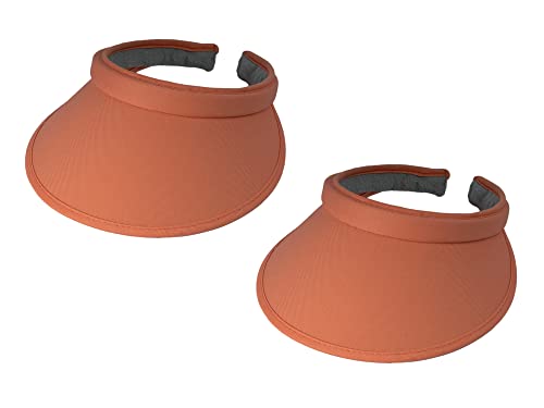 TOP HEADWEAR Sports Cotton Twill Clip-On Tennis Golf Sun Visor 3.5 Inch Wide Brim, 2 Pack Coral