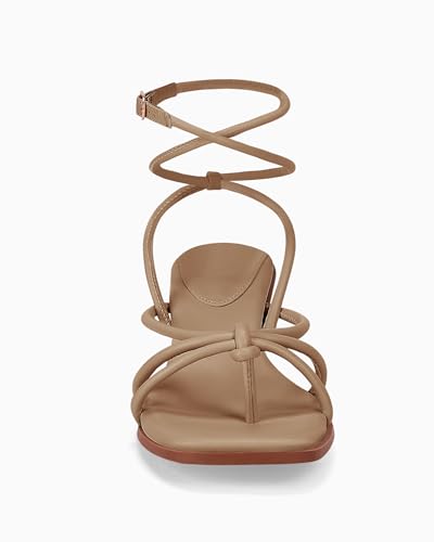 Image of Coutgo Womens Strappy Heels Sandals Thong Gladiator Square Open Toe Low Kitten Heeled Criss Cross Ankle Strap Summer Dress Wedding Shoes