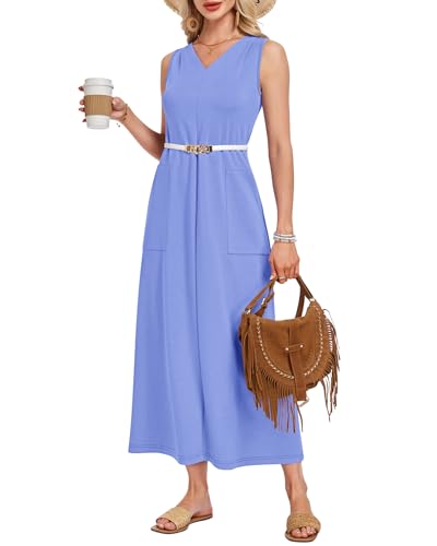 MISFAY Sleeveless Maxi Dress V-Neck Wrinkle-Free Sundress Light Blue — view 2