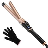 Curling Tongs 25mm for Medium and Long Hair Professional Tourmaline Ceramic Barrel Curler Iron with Clamp Dual Voltage Adjustable Temperature Long-Lasting Results Black