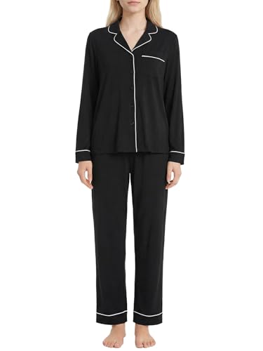 Pintage Women's Petite Cotton Pajama Set Petite Length Pjs M Black
