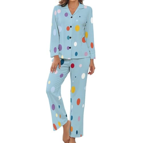 Pyjama deux pièces à manches longues femme à pois d'été grandes tailles