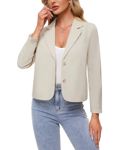 MINTLIMIT Linen Blazers Womens Button Front Notch Lapel Blazer Jackets Long Sleeve Suit Jacket Blazers Elegant Business Formal,Beige,XL4