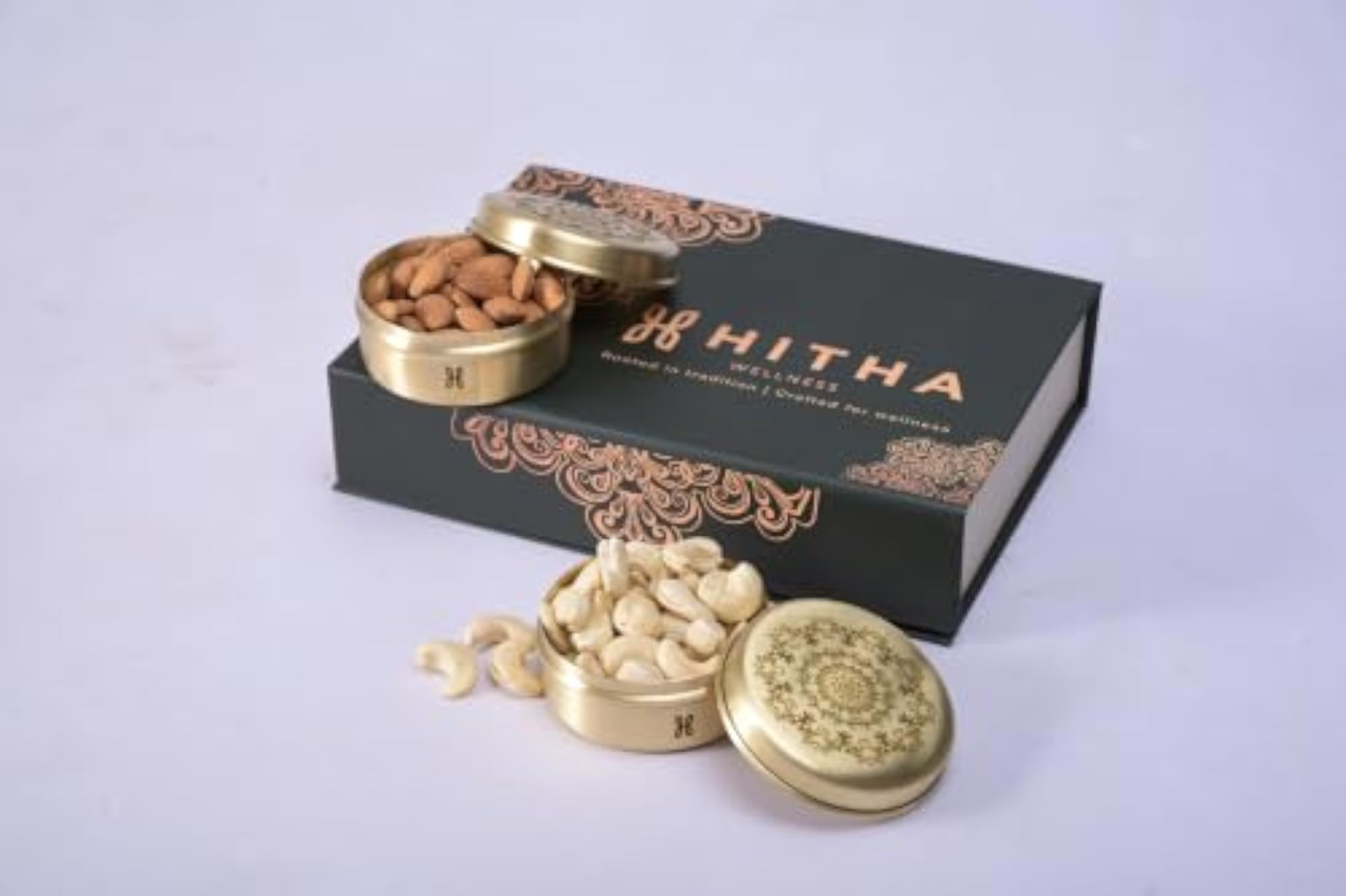 Kayra Brass Storage Box Gift Set, Elegant Round Container