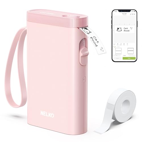 Nelko Label Maker Machine with Tape, P21 Portable Bluetooth Label Printer, Wireless Handheld Sticker Maker Mini Label Makers with Multiple Templates for Organizing Storage Barcode Office Home, Pink