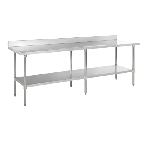 Image of Kratos Stainless Steel Kitchen Prep Table 96 inchx30 inch with Backsplash and Undershelf, NSF Worktable for Restaurants - 16ga /304SS