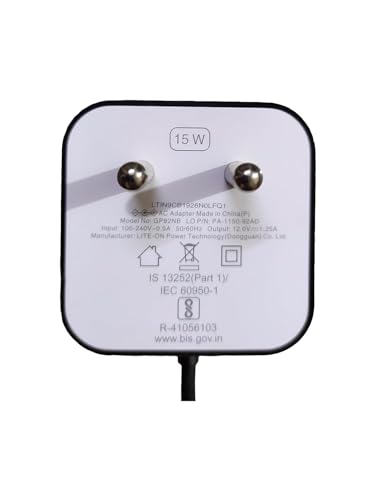 Image of Charger Adapter Compatible for Amazon Alexa Echo Dot, 12V, 15W, Black, Compatible with 3rd & 4th Generation Models | 15W Black Square