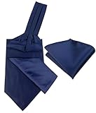Rosiika Ascot Ties for Men Navy Blue Tie Cravat Woven Classic Fashion Ascots and Pocket Square Set