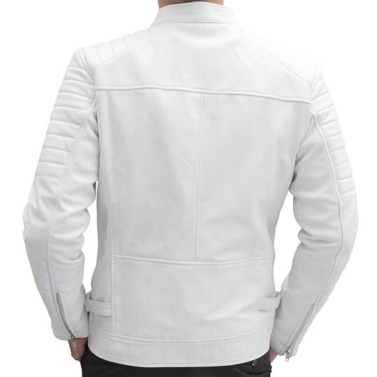 Buy & Catch Online Store Men's Leather Quilted Jackets Motorcycle White Pearl Biker Real Leather Jacket Men3