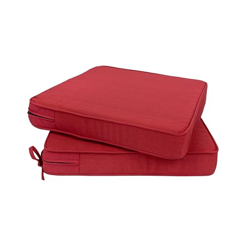 Jiabowncr Outdoor Chair Cushions Set of 2,19x19x3 Square Outdoor Chair Cushions,Fade Resistant Water Resistant seat Cushion with Hidden Zipper&Ties for Patio Furniture,Crimson Red