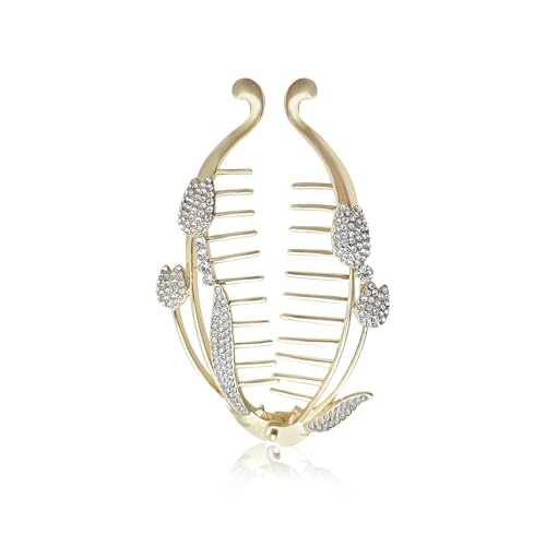 Image of Sanas (1Pcs) Banana Clips For Hair Accessories For Woman Clutchers For Hair Clips For Woman Statement Accessory Fishtail Banana Clip Fancy Lightweight Clutcher For Women Stylish (1Pcs)(Golden-Crystal)