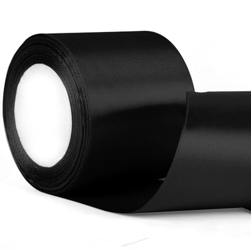 22m x 75mm Wide Black Ribbon Thick Halloween Ribbon for Gift Wrapping, 3 inch Thick Black Satin Ribbon for Halloween Present Cake Wrapping Wedding Car Hair Bow Bouquet Crafts Decorations