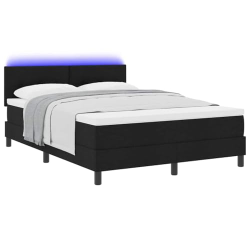 vidaXL Estructura de Cama Negra Moderna con Colchón y Luces LED 140x190 cm Marco de Tela Adecuado para Adultos Muebles de Dormitorio Accesorios Juego Tamaño Reina Rectangular Resistente a Manchas