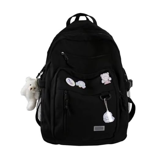 MTRoyaldia Kawaii Cute Aesthetic Backpack for School Middle Student Travel with Kawaii Pin And Accessories, Large Capacity Cute Teens Girls Bear Pin Book Bags (BLACK)
