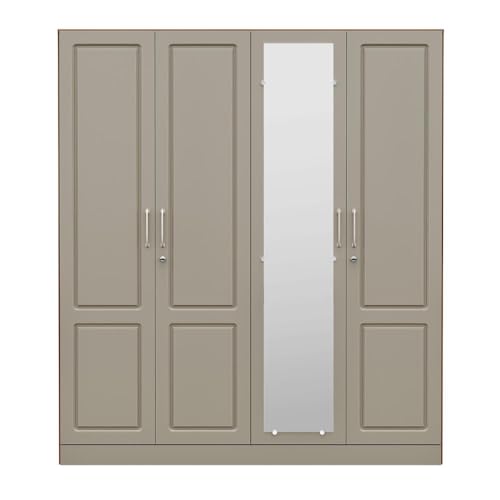 Image of Wakefit Tyrian Plus 4 Door with 4 Shelves 2 Drawers 2 Hanging Areas 1 Mirror SH1-Carcass: Columbian Walnut Shutter: Creamy Brown