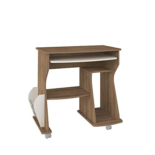 Mesa para Computador com rodízios e porta-revistas 160 cor Pinho/Off White - Artely