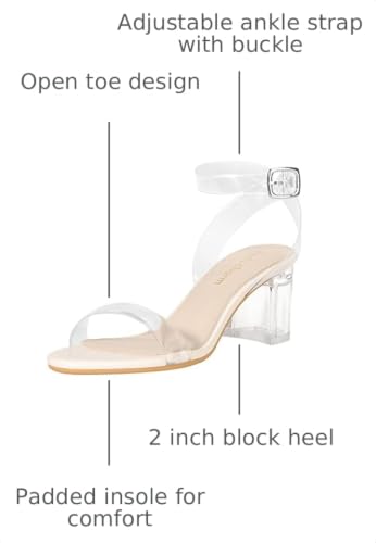 Image of Women's Strappy Clear Chunky Clear Block Low Heeled Sandals 2 Inches Open Toe Ankle Strap High Heel Dress Sandals Daily Work Party Sandal Shoes