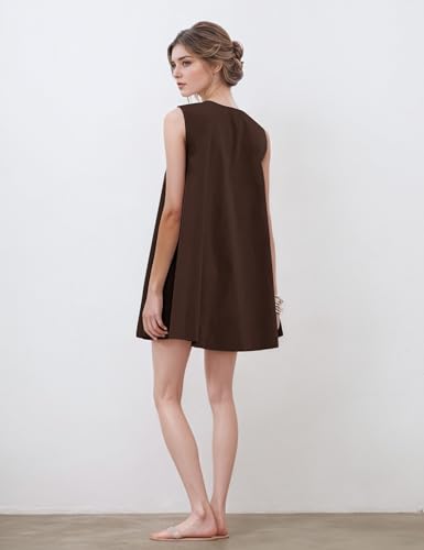 Image of Women's Summer Babydoll Dress Scoop Neck Bubble Mini Dress with Pockets Sleeveless Flowy Tank Preppy Dresses Party