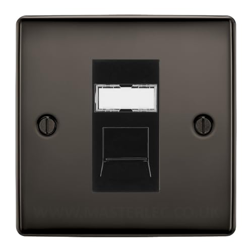 Image of BG Nexus Metal Black Nickel Single 1 Gang RJ45 Data Socket Black Insert NBNRJ451