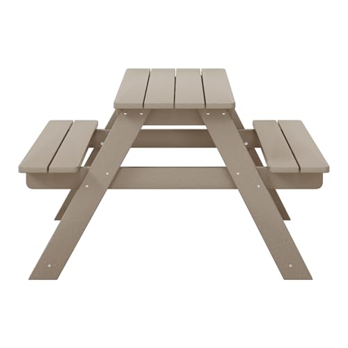 WestinTrends Malibu Outdoor Patio Kids HDPE Plastic Picnic Bench Table, Weathered Wood
