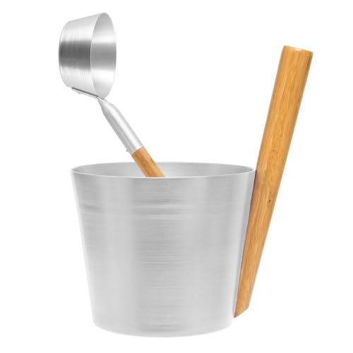 Rento - Saunakübel, Aufgusseimer, Saunaeimer - Aluminium mit Bambusholz - Farbe: Silber - 5 Liter - Höhe: 35 cm/Durchmesser: 23 cm