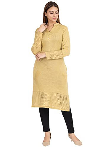 Image of Rosary Women's Winter Wear Embroidered Warm Woolen Straight Full Sleeve Kurti with Pockets