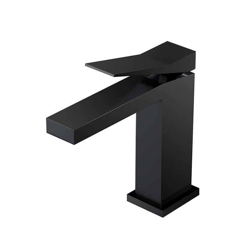 Robinet de lavabo noir court mitigeur de salle de bain eau chaude et froide en laiton massif
