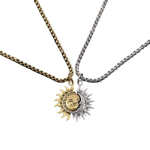 Asymmetric Sun and Moon Matching Necklace for Couple Titanium Steel Accessories for Men Women Vintage Couple Half Moon Sun Pendant Necklace for Valentine's Day