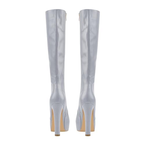 Image of richealnini Women's Low Platform Block High Heel Knee High Boots with Zipper