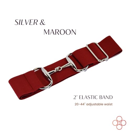 BASICS 2-Inch Elastic Equestrian Belt Silver Snaffle Bit Buckle, Comfortable and Stretchable Horse Riding Accessory (Silver Buckle, Maroon)2