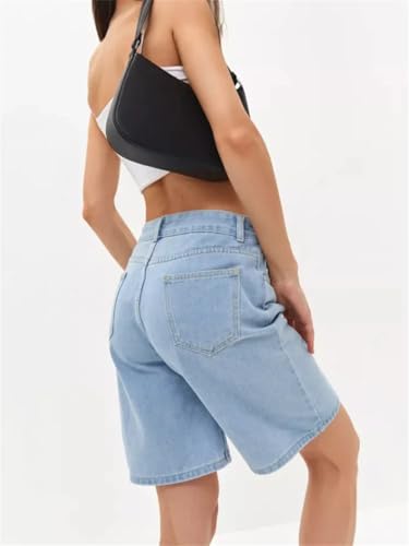 Short en jean bleu foncé extensible à taille haute d'été
