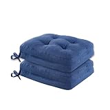LYLNBYWK Dining Chair Cushions Set of 2, Double-Layer Memory Foam Kitchen Seat Cushions, Non-Slip Thickened Chairs Pads with Ties, 16.5'x16.5'x 3.5', Dark Blue