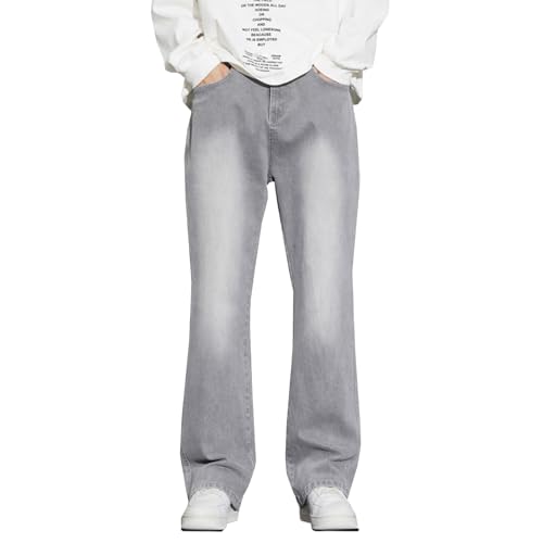 Mens Straight Leg Bootcut Jeans Stretch Mid Rise Relaxed Slim Fit Flared Jeans 90s Vintage Light Washed Denim Pants