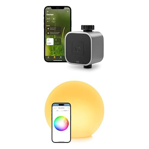 Smartes Gartenambiente: Eve Outdoor Cam – Smarte Überwachungskamera mit Flutlicht, Nachtsicht, + Eve Flare – Tragbare smarte LED-Kugelleuchte, wasserbeständig, weißes & farbiges Licht