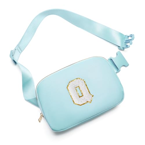 Gitus Birthday Gifts for 8 9 10 11 12 13 Year Old Girls Personalized Fanny Pack Crossbody Bags with Initial Letter Patch Belt Bag for Teen Girls Cute Trendy Stuff Travel Essentials (Icingblue-Q)