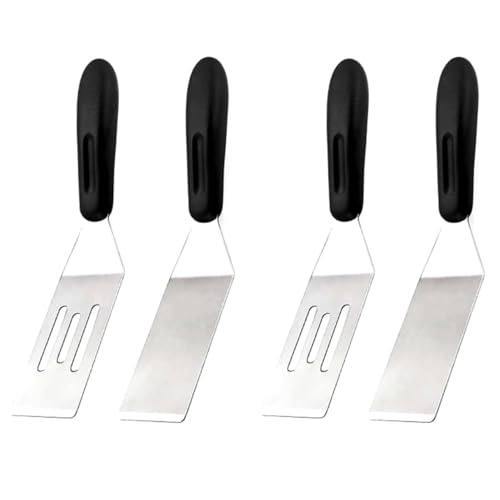 4 Piece Mini Metal Spatula Set, Small Stainless Steel Serving and Cooking Turners for Brownies, Cookies, Lasagna, Pancakes, and Cake