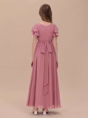 Chiffon Junior Bridesmaid Dress for Wedding A-Line Ruffle Sleeve Crew Neck Flower Girl Dress Long Formal Events Gowns4