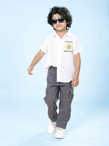 Image of Boys Cotton Full Length Front Cut Sew Cargo Pant with Bottom Tab