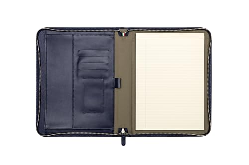 Image of Premium Maruse Leather Portfolio Padfolio - Executive Folio for Men and Women with Zipper, Folio Document Organizer, Laptop Sleeve, iPad Case and Folder - Made in Italy, Navy Blue