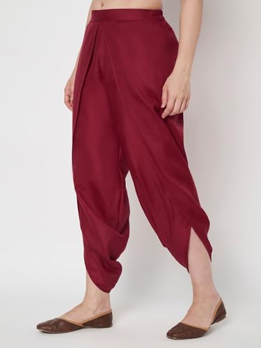 Image of 9rasa Women's Cotton Solid Harem Dhoti Pants for Casual FusionWear Workwear