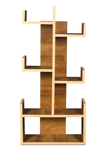 Image of Engineered Wood Bookshelf Multipurpose Home Decor Storage Rack Bookcase Showcase Organizer for Living Room Kitchen (Square 6 Shelf Bookrack) (Oak Yellow) DIY(Do-It-Yourself)